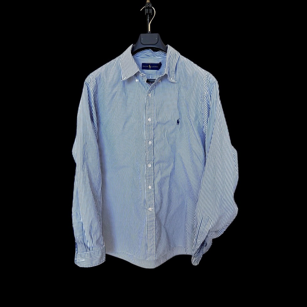 Ralph Lauren Men's Striped Cotton Button Down Shirt Sz 18/46 Blue Long Sleeve